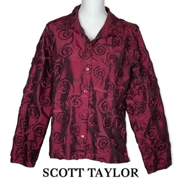 Scott Taylor Metallic Ruby Red Rosette Ribboned Party Event Jacket NWOT Size L - Picture 1 of 8